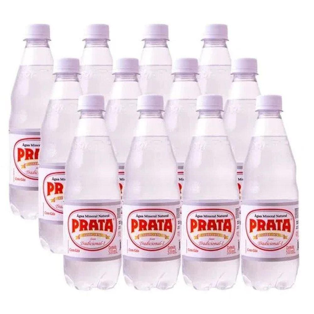Água Mineral Alcalina Prata Com Gás Pet 510Ml 12 Unidades