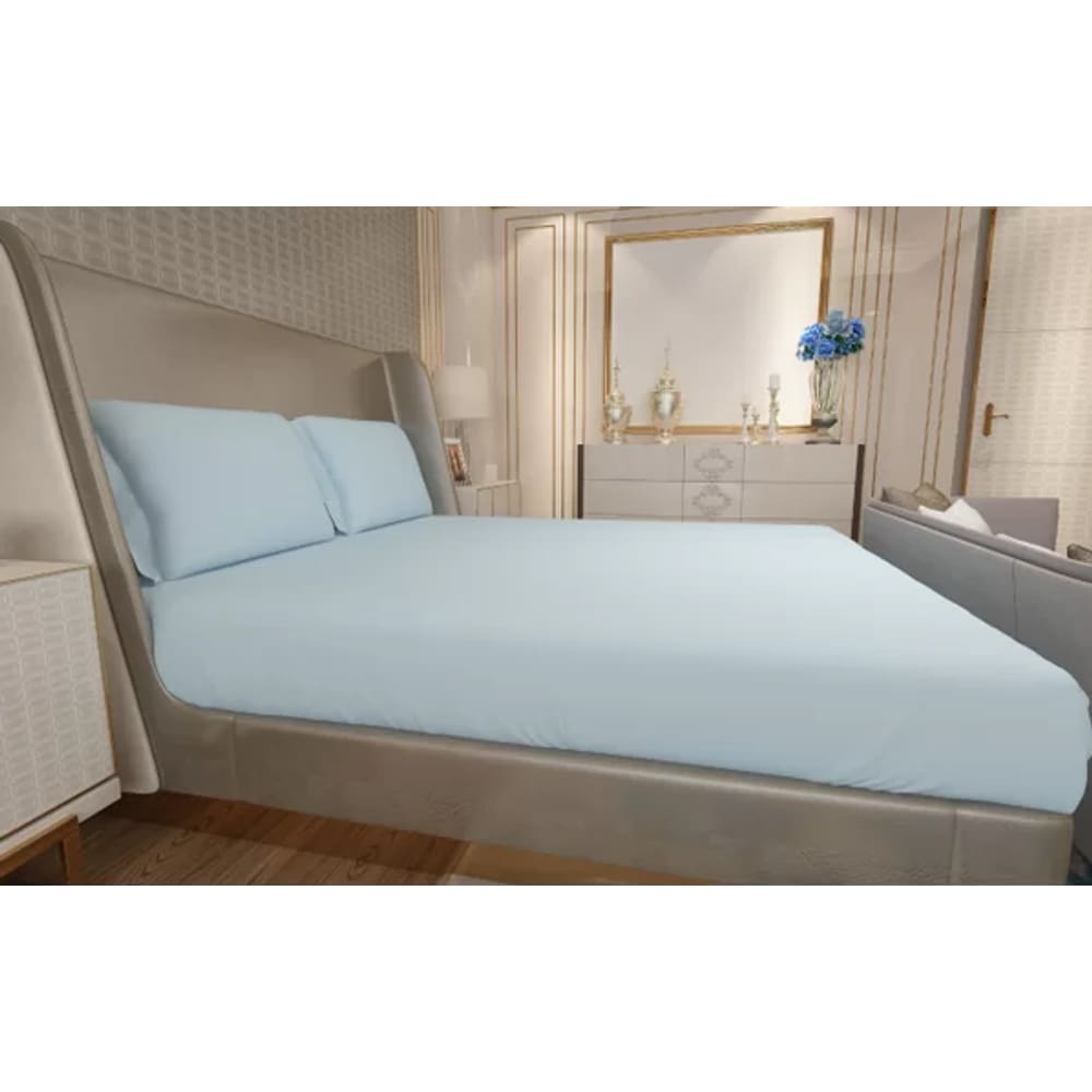 Jogo de Lençol Zono Enxovais Cama Queen 3 Peças Malha 100% Algodão Azul Claro