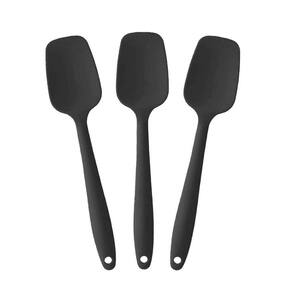Kit 3 Espátulas De Silicone 28Cm Preta Reforçada Funda Reta-