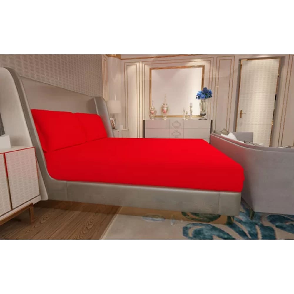 Jogo de Lençol Zono Enxovais Cama Casal Full 3 Peças Malha 100% Algodão Vermelho