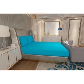 Jogo de Lençol Zono Enxovais Cama Casal Full 3 Peças Malha 100% Algodão Azul Hawaii