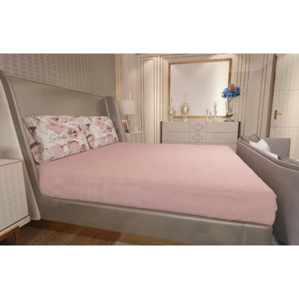 Jogo de Lençol Zono Enxovais Cama Casal Full 3 Peças Malha 100% Algodão Folhas Rosado