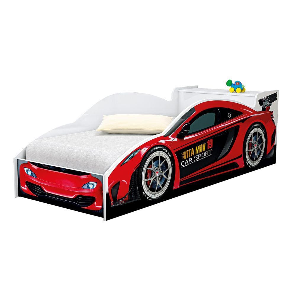Mini Cama Carro C/ Baú Porta Brinquedos Vermelho