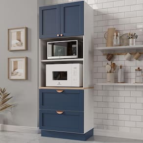 Torre Quente 2 Portas 2 Gavetas 2 Nichos para Forno e Microondas Arizona CabeCasa MadeiraMadeira Branco/Azul