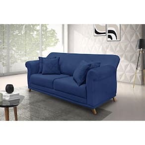 Sofá 3 Lugares 220cm Suede Arras Spezzia Decor Azul Marinho