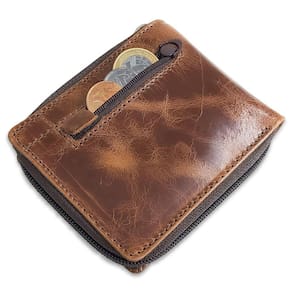 Carteira Com Zíper Masculina Couro Antifurto Proteção Rfid
