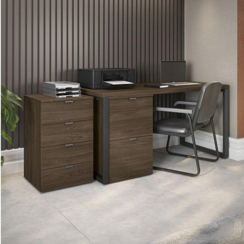 Mesa para Escritório Secretária 120cm com 2 Gaveteiros Office Carvalho/Munique