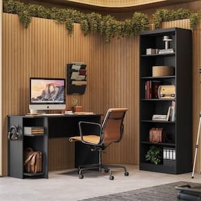 Mesa para Escritório/Gamer e Estante para Livros 5 Prateleiras Preto