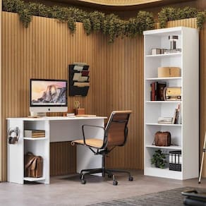 Mesa para Escritório/Gamer e Estante para Livros 5 Prateleiras Branco