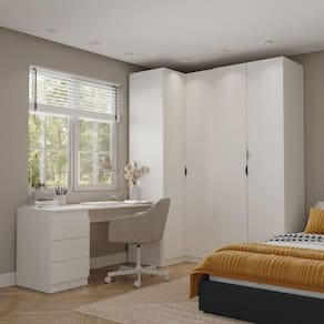 Guarda Roupa Modulado 4 Portas 3 Peças com Escrivaninha Hera CabeCasa MadeiraMadeira Branco Geada/Preto