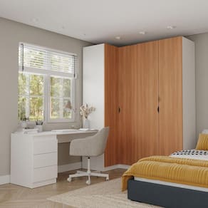 Guarda Roupa Modulado 4 Portas 3 Peças com Escrivaninha Hera CabeCasa MadeiraMadeira Branco Geada/Louro/Preto