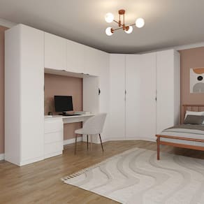 Guarda Roupa Modulado de Canto 9 Portas 5 Peças com Escrivaninha Hera CabeCasa MadeiraMadeira Branco Geada/Preto