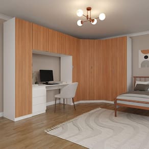 Guarda Roupa Modulado de Canto 9 Portas 5 Peças com Escrivaninha Hera CabeCasa MadeiraMadeira Branco Geada/Louro/Cromado