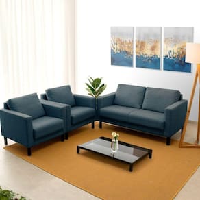 Conjunto Sofá 2 Lugares com USB e 2 Poltronas em Linho Antúrio CabeCasa MadeiraMadeira Azul