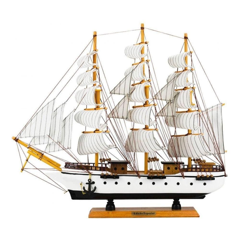 Enfeite Miniatura Barco Decorativo De Madeira Navio - 49cm