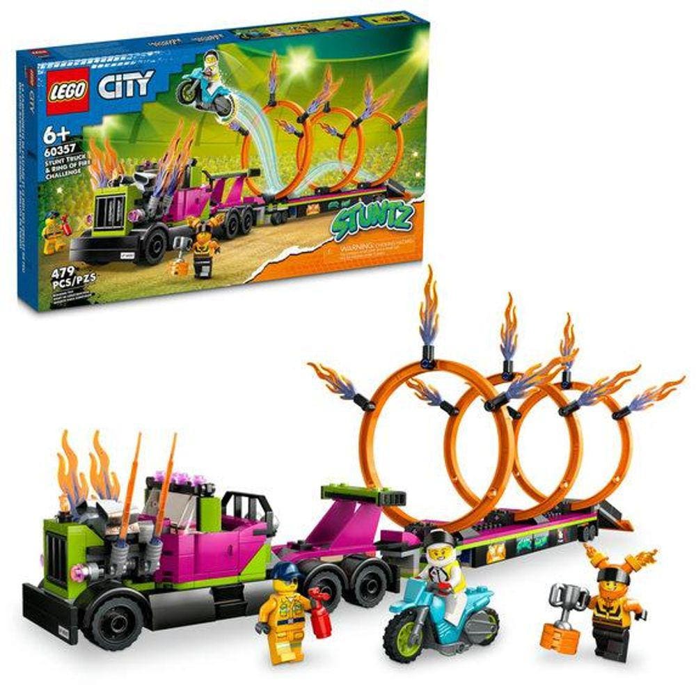 Lego city caminhão de acrobacias e desafio do anel de fogo (479 peças)