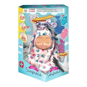 Boneca Boneco Bebê Surpresa Chá Revelação Estrela Brinquedos Menino Ou Menina Com 25cm Chupeta Fralda E Cobertor