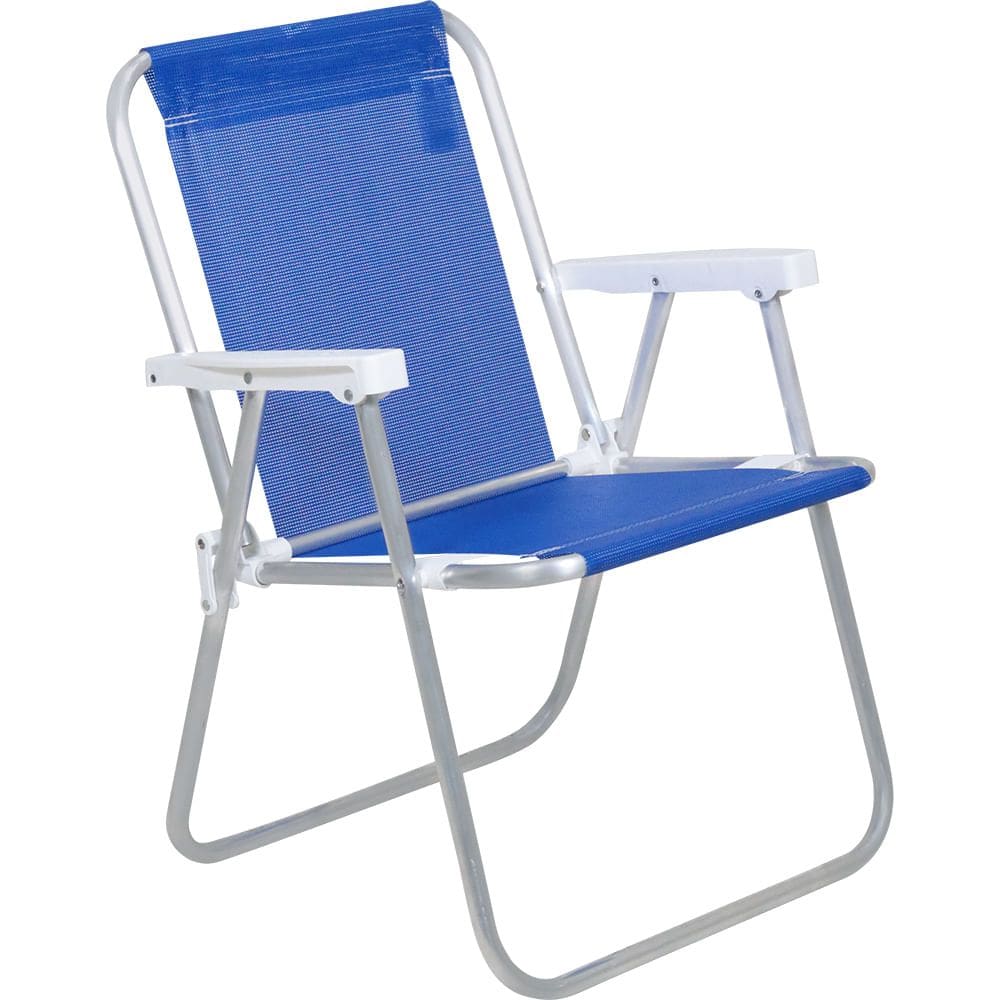 Cadeira de Praia Alta Bel Lazy em Alumínio Azul Suporta 110kg