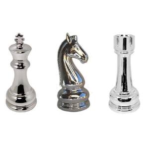 Kit 3 Enfeite Decorativo Xadrez Em Porcelana Prata