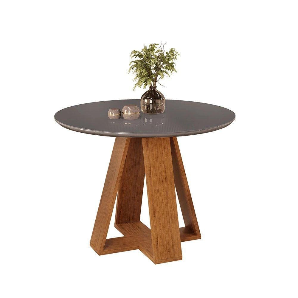 Mesa Redonda 4 Lugares Tampo de Madeira com Vidro DJ Móveis Celeste