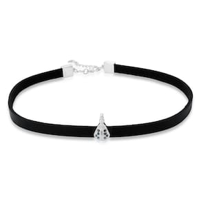Colar Choker de Couro Preto Nossa Sra. Aparecida Revestido em Prata