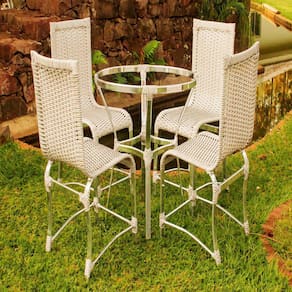 Conjunto 4 Cadeiras Haiti e Mesa Alta em Alumínio Para Cozinha, Jardim, Área, Edícula e Piscina Trama