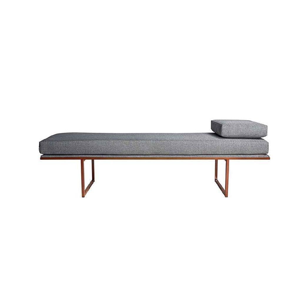 banco 3 lugares galli linho cinza e dourado 180 cm