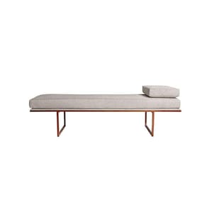 banco 2 lugares galli linho bege e dourado 160 cm