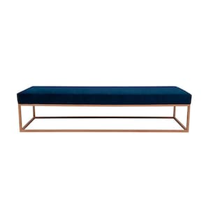 banco 2 lugares giulia veludo azul e dourado 140 cm