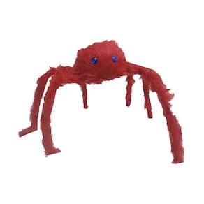 Aranha Halloween Vermelha de Pelúcia Patas Articuladas