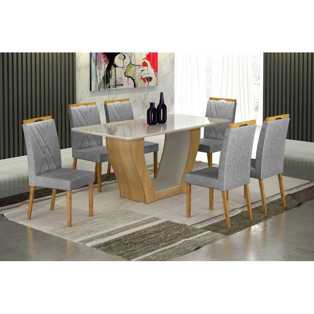Sala Lara 180 + 4 Cadeira Lara Linho Prata