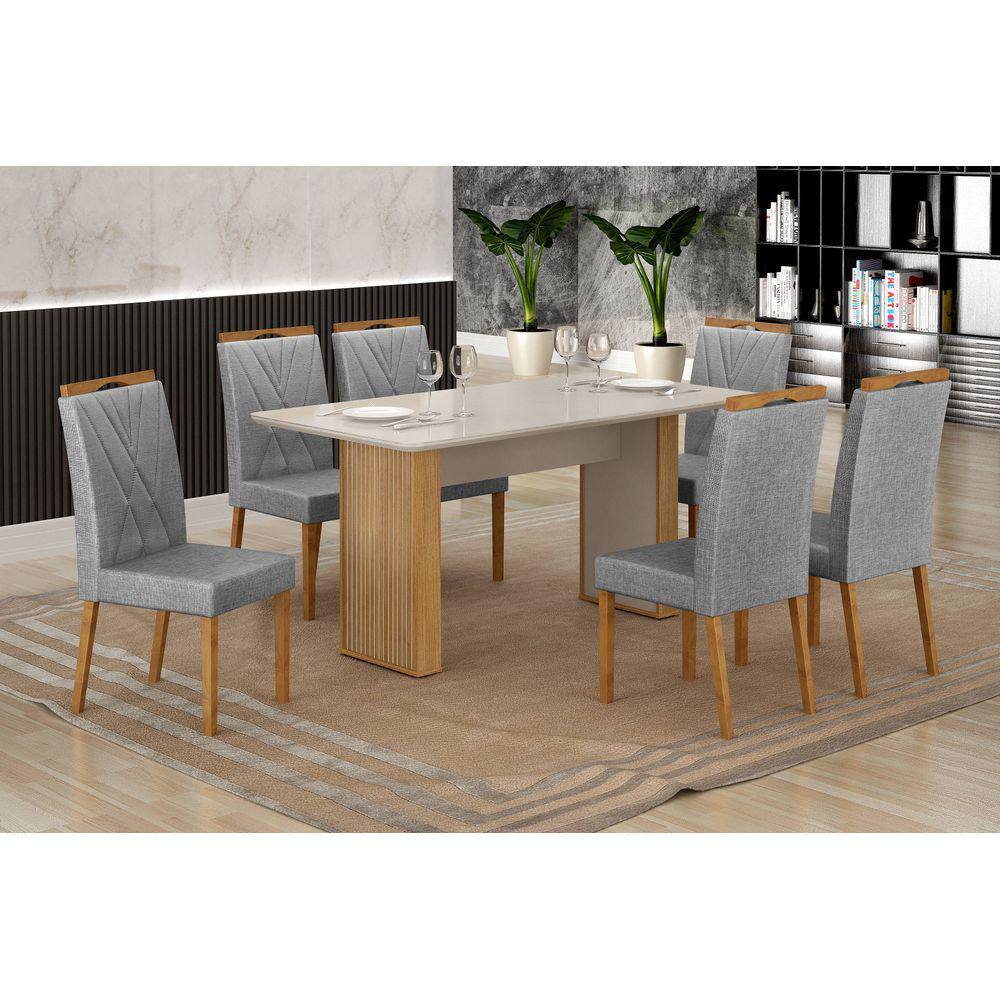 Sala Júlia 180 + 4 Cadeira Lara Linho Prata