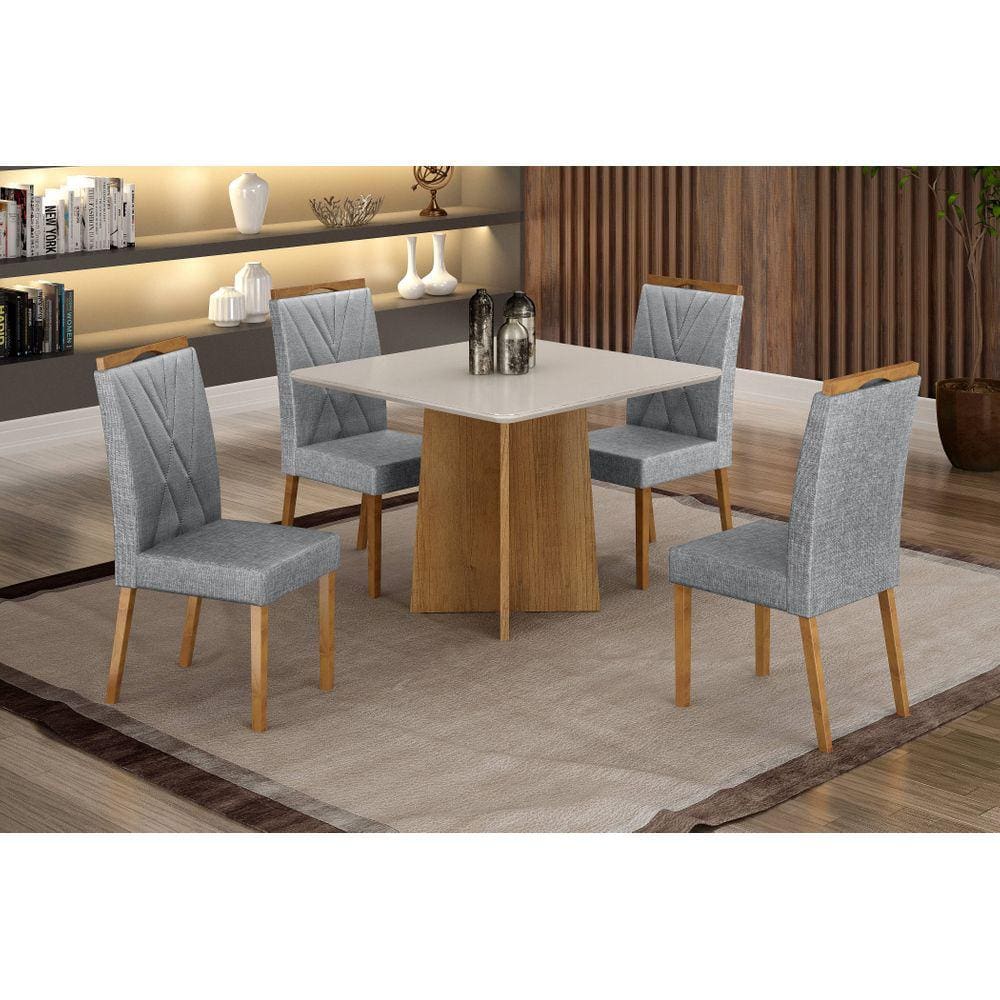 Sala Jade 90 + 4 Cadeira Lara Linho Prata