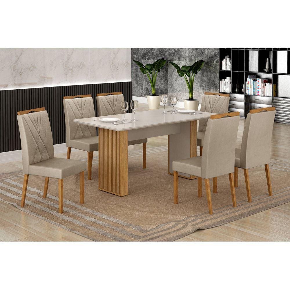 Sala Júlia 160 + 4 Cadeira Lara Veludo Bege