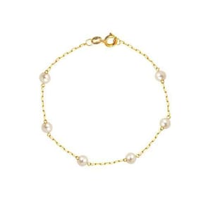 Pulseira Infantil 6 Pérolas 3Mm Em Ouro 18K