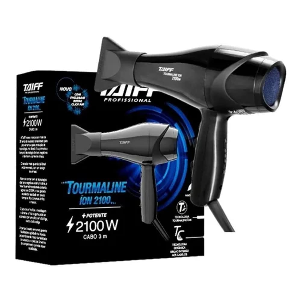 Secador De Cabelos Tourmaline Íon Cerâmica Motor Ac Profissional Preto 2100W 127 V