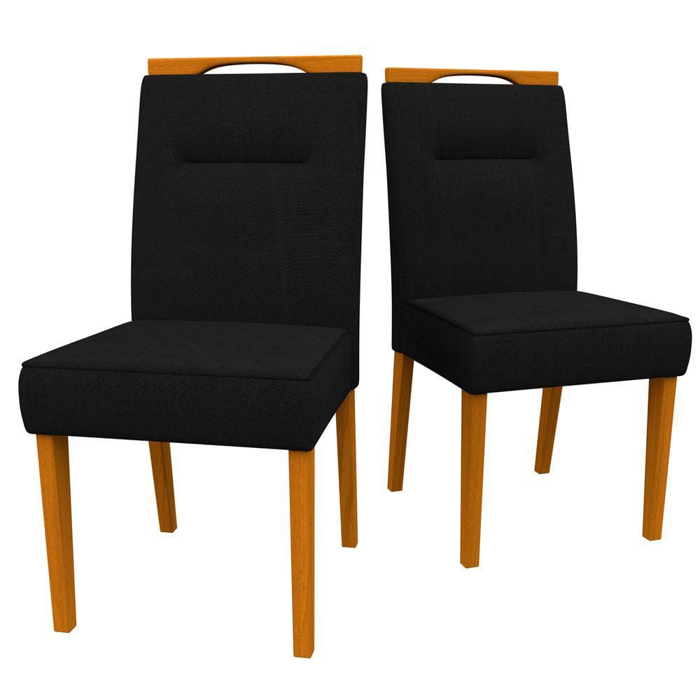 Conjunto Com 2 Cadeiras Estofadas Lectus Madeira Maciça Cor Ype Veludo Preto VL07 New Ceval