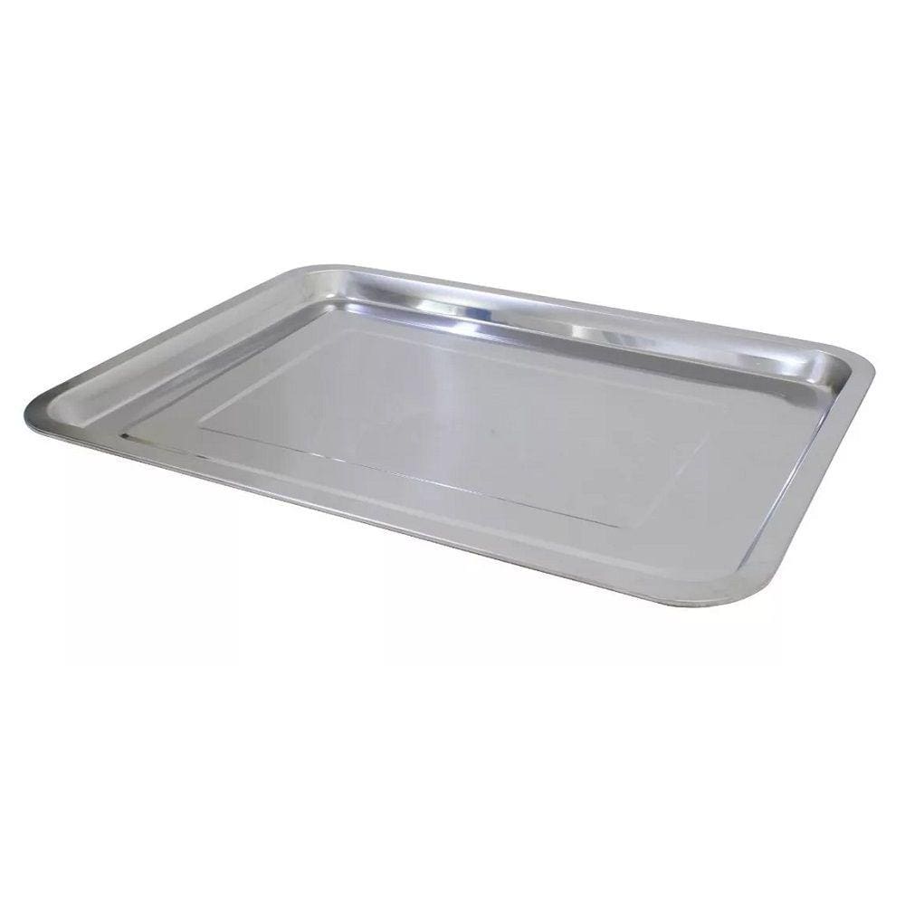 Kit 6 Bandeja Retangular Aço Inox Rasa para Servir 36 x 27cm