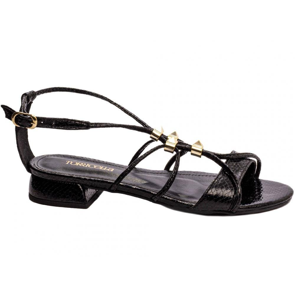 Sandália Feminina Salto Baixo Croco Preto Torricella