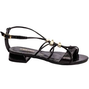 Sandália Feminina Salto Baixo Croco Preto Torricella