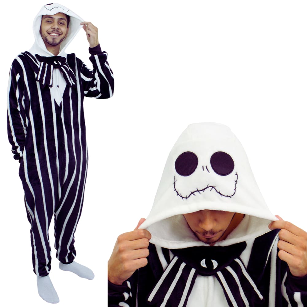 Jack Skellington Macacão Kigurumi Pijama Roupa Fantasia Cosplay Inverno Adulto Oficial Disney