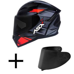 Capacete ASX City Start Preto Vermelho e Cinza Mais Viseira Fumê