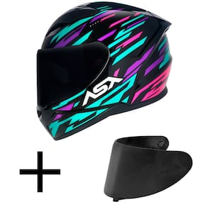 Capacete ASX City Arrow Preto Tiffany e Roxo Mais Viseira Fumê