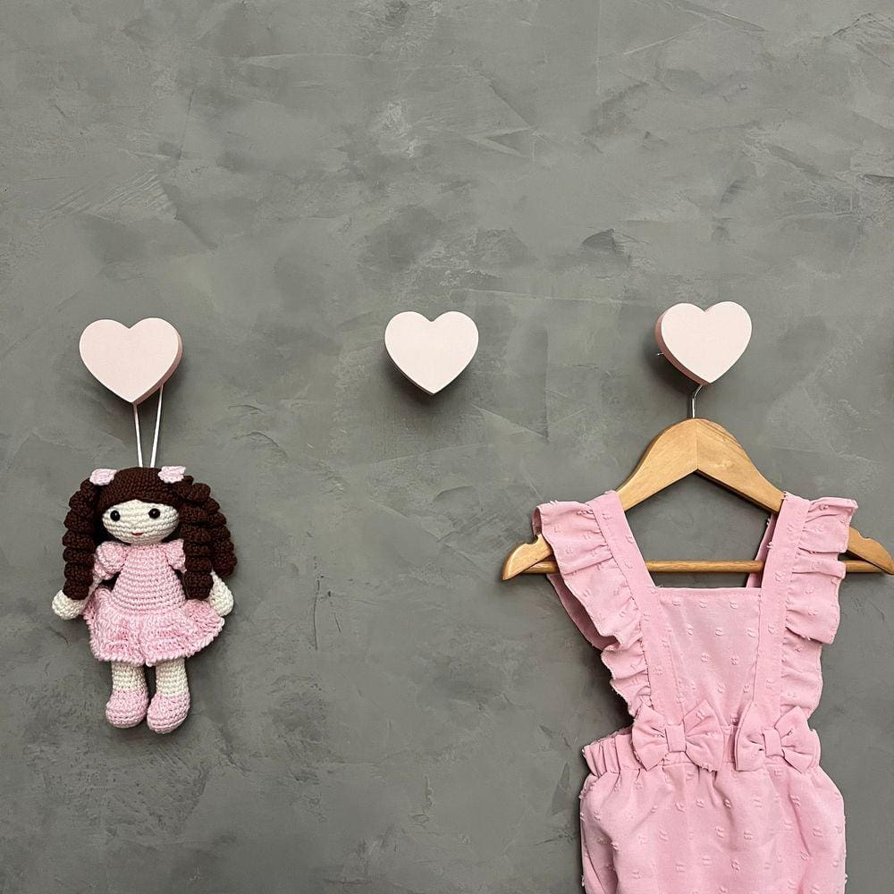 3 Ganchos coração rosa pendurador de parede infantil suporte