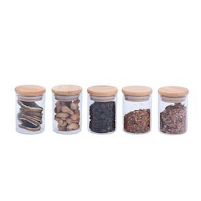 Kit 5 potes de vidro herméticos com tampa de bambu 110ml - Oikos