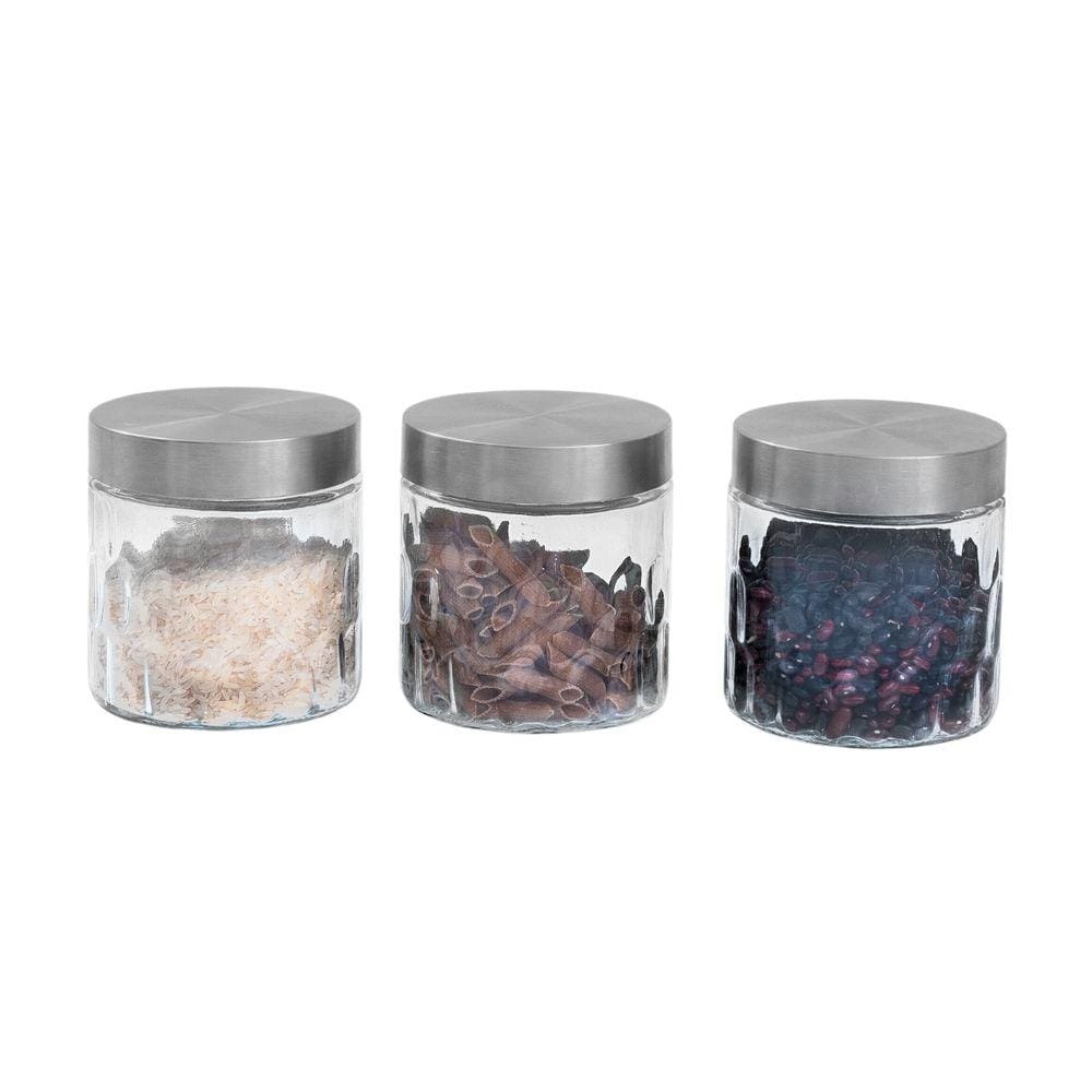 Kit 3 potes de vidro com tampa inox bolhas redondo 800ml - Mozcada