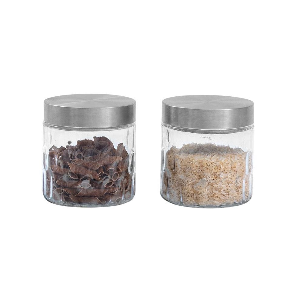 Kit 2 potes de vidro com tampa inox bolhas redondo 800ml - Mozcada