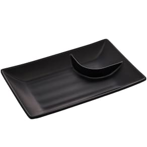 Prato para Sushi Lyor Travessa Retangular Pequena Petisqueira com Molheira Melamina Tóquio Preto