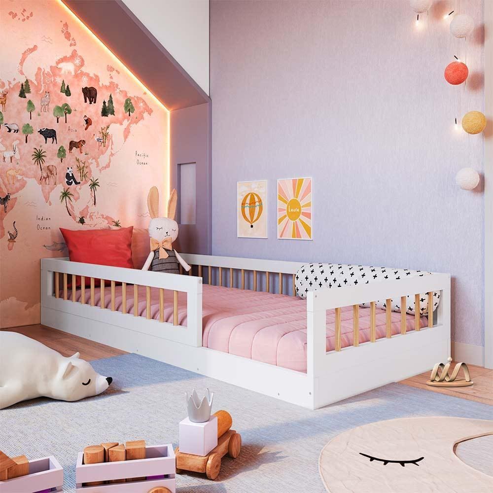 Cama Infantil Montessoriana Solteiro 84 x 195 cm Branco Jarne Completa Móveis