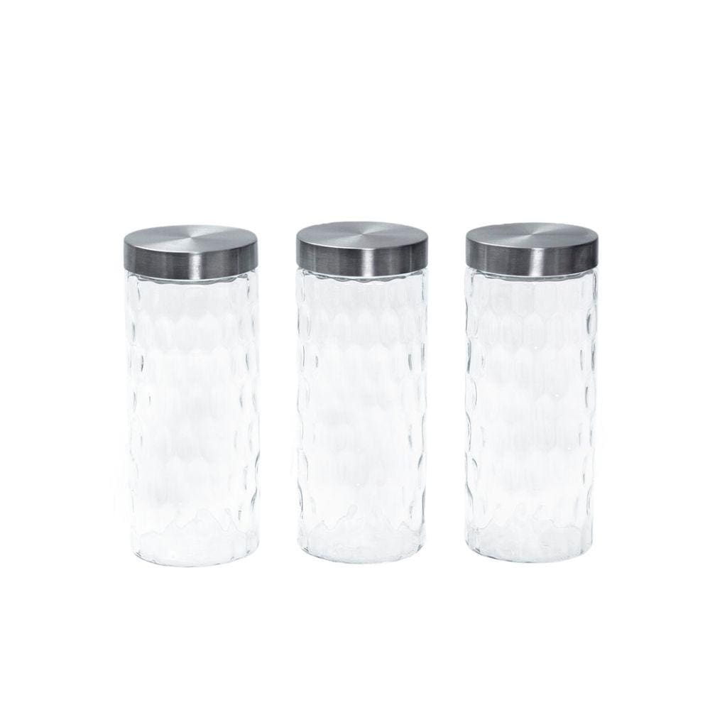 Kit 3 Potes de Vidro com Tampa Inox Bolhas Redondo 2200ml - Mozcada